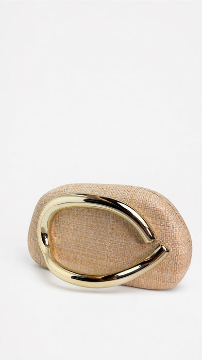 Bolsa Clutch Lua Avelle Bege com Alça Dourada